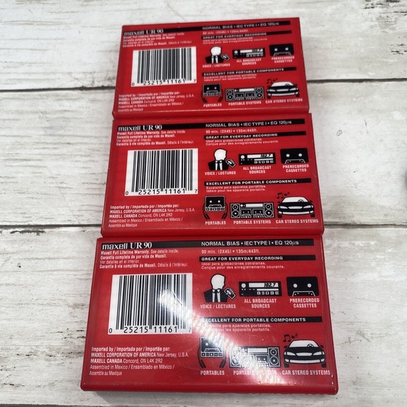 3 Factory Sealed New 90 Minutes Maxell UR Normal Bias Blank Audio Cassette Tape - Picture 7 of 7